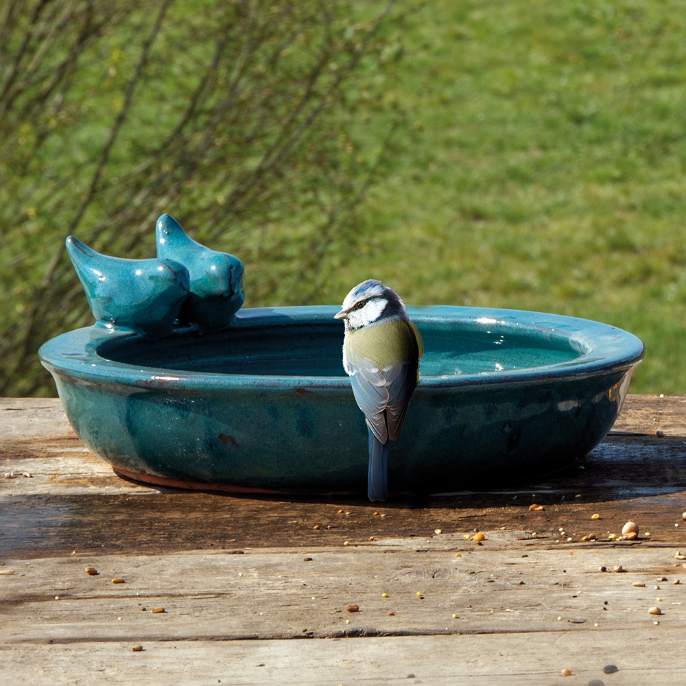 Ceramic Bird Bath - Blue